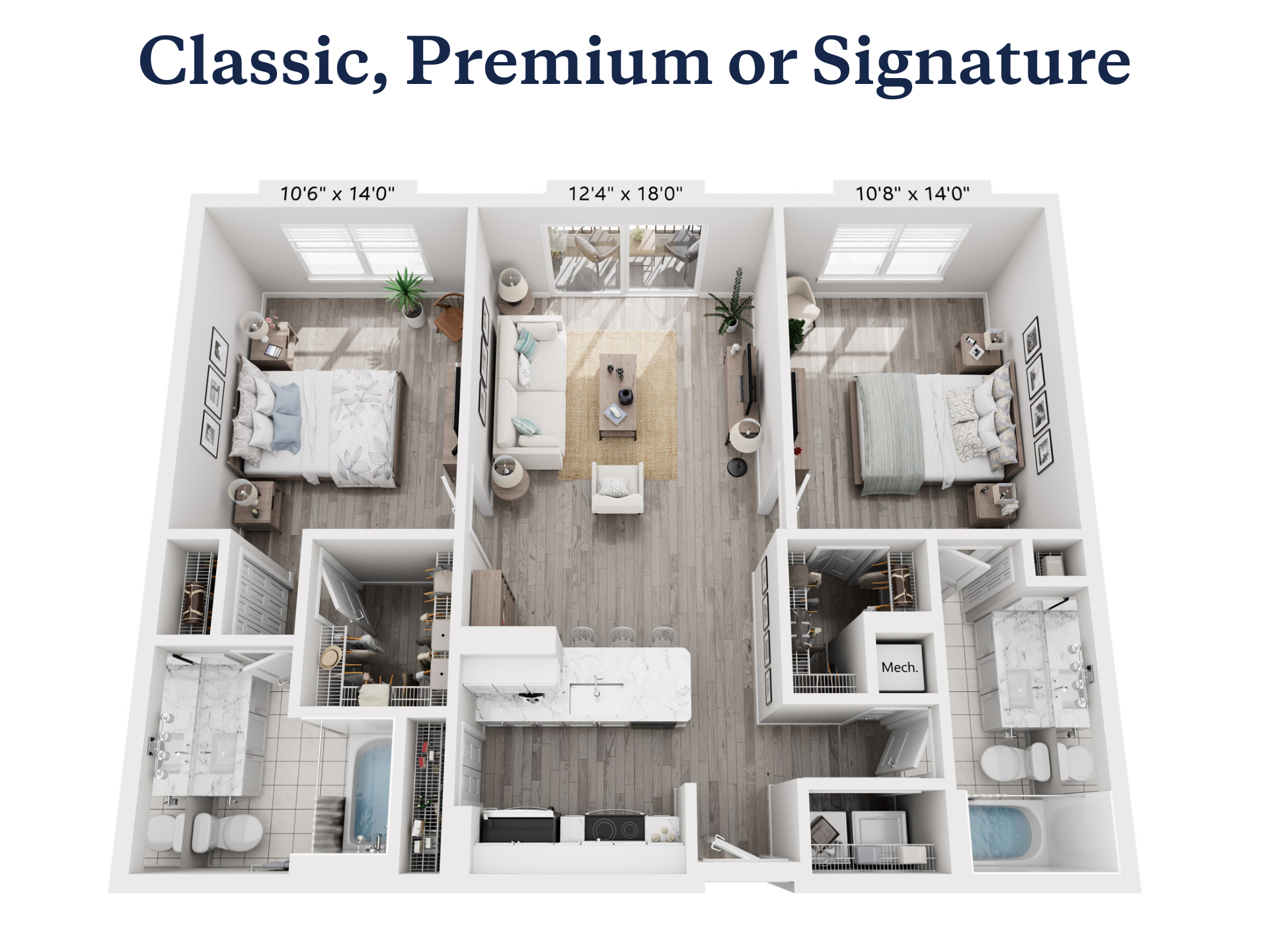 Floor plan for 2 beds, 2 baths, 1120 sqft